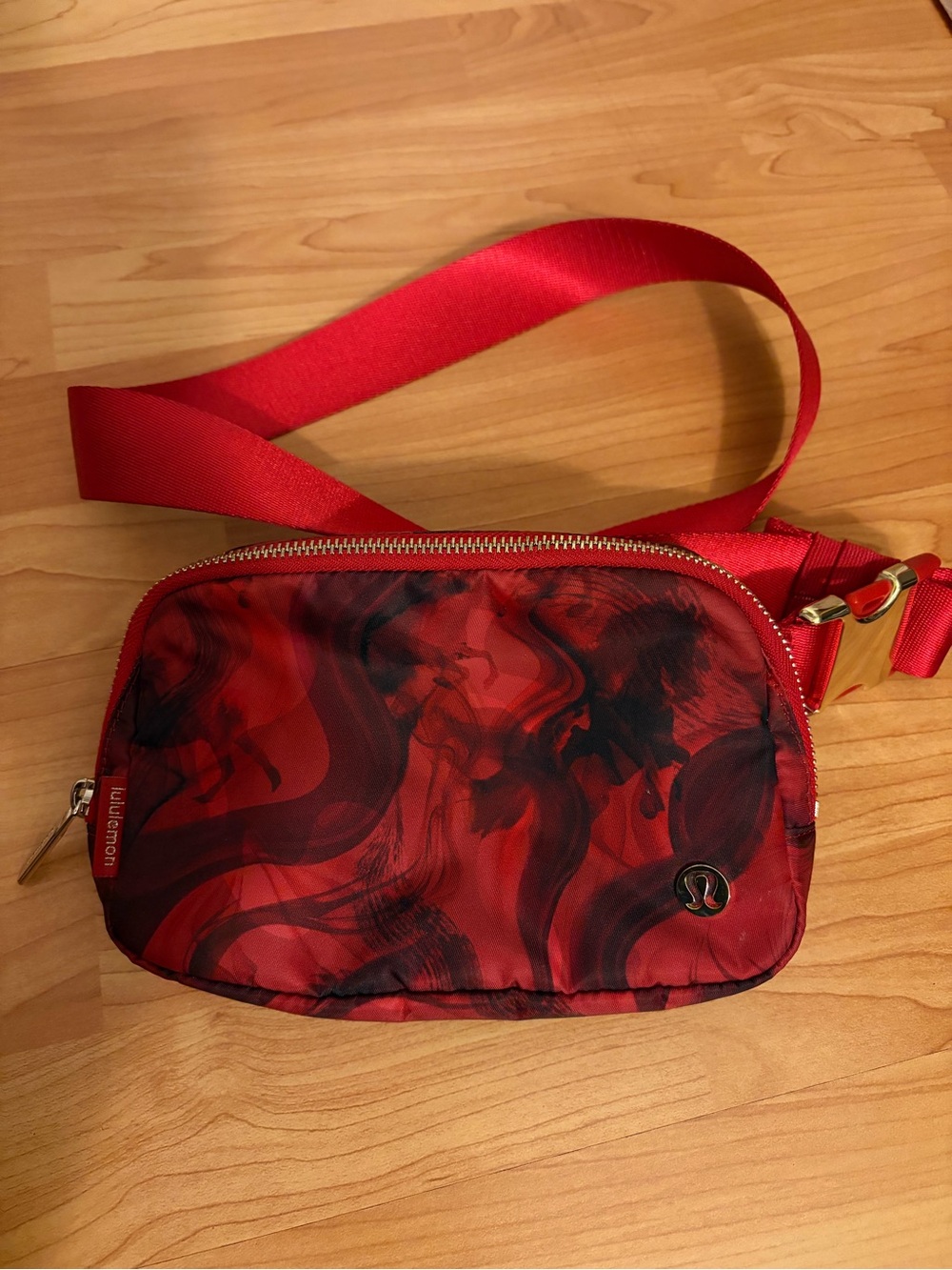 lululemon athletica Red and Black Marble Crossbody Bag